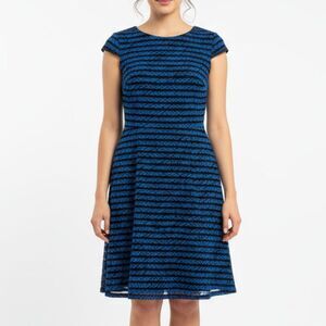 💙 Antonio Melani Blue & Black Fit & Flare Dress – Size 2